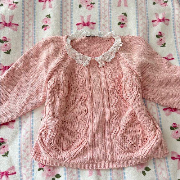 Urban Outfitters Sweaters - Coquette vintage pink sweater with lace collar